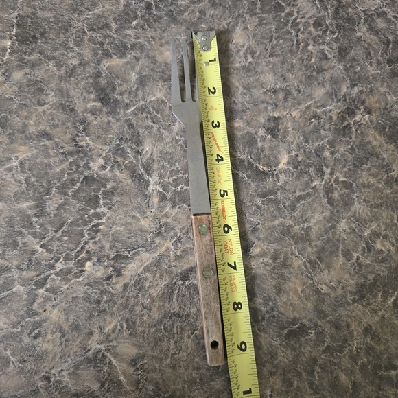 Vernco Granny 3 Prong Tine Meat Serving Fork Wood 9" Stainless - Picture 4 of 5